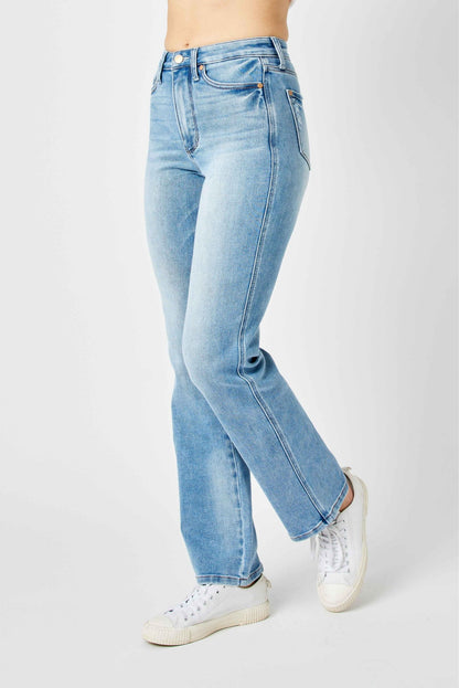 Judy Blue HW Tummy Control Contrast Wash Straight Leg Jeans 88794