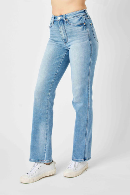 Judy Blue HW Tummy Control Contrast Wash Straight Leg Jeans 88794