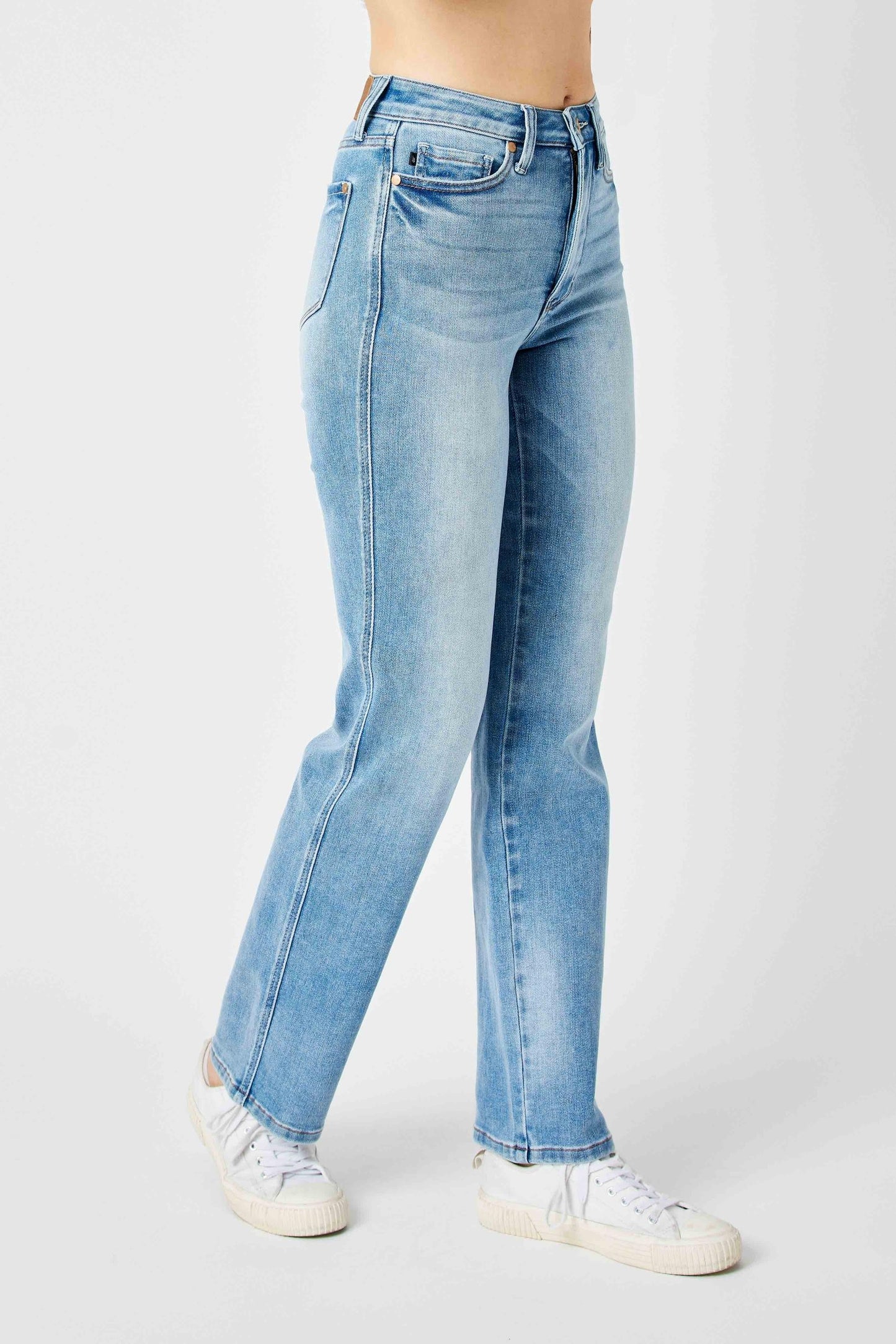 Judy Blue HW Tummy Control Contrast Wash Straight Leg Jeans 88794