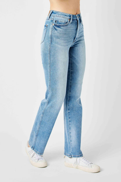 Judy Blue HW Tummy Control Contrast Wash Straight Leg Jeans 88794
