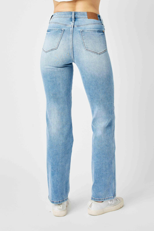 Judy Blue HW Tummy Control Contrast Wash Straight Leg Jeans 88794