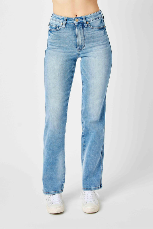 Judy Blue HW Tummy Control Contrast Wash Straight Leg Jeans 88794
