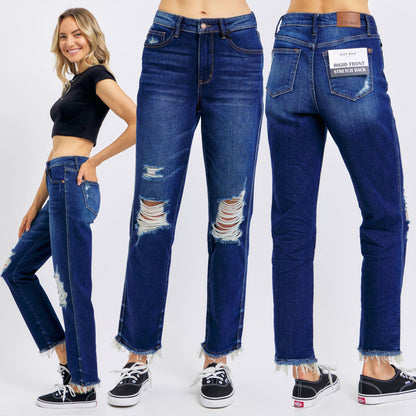 Judy Blue High Waisted Rigid Magic Heavy Destroy Straight Leg Jeans 88819