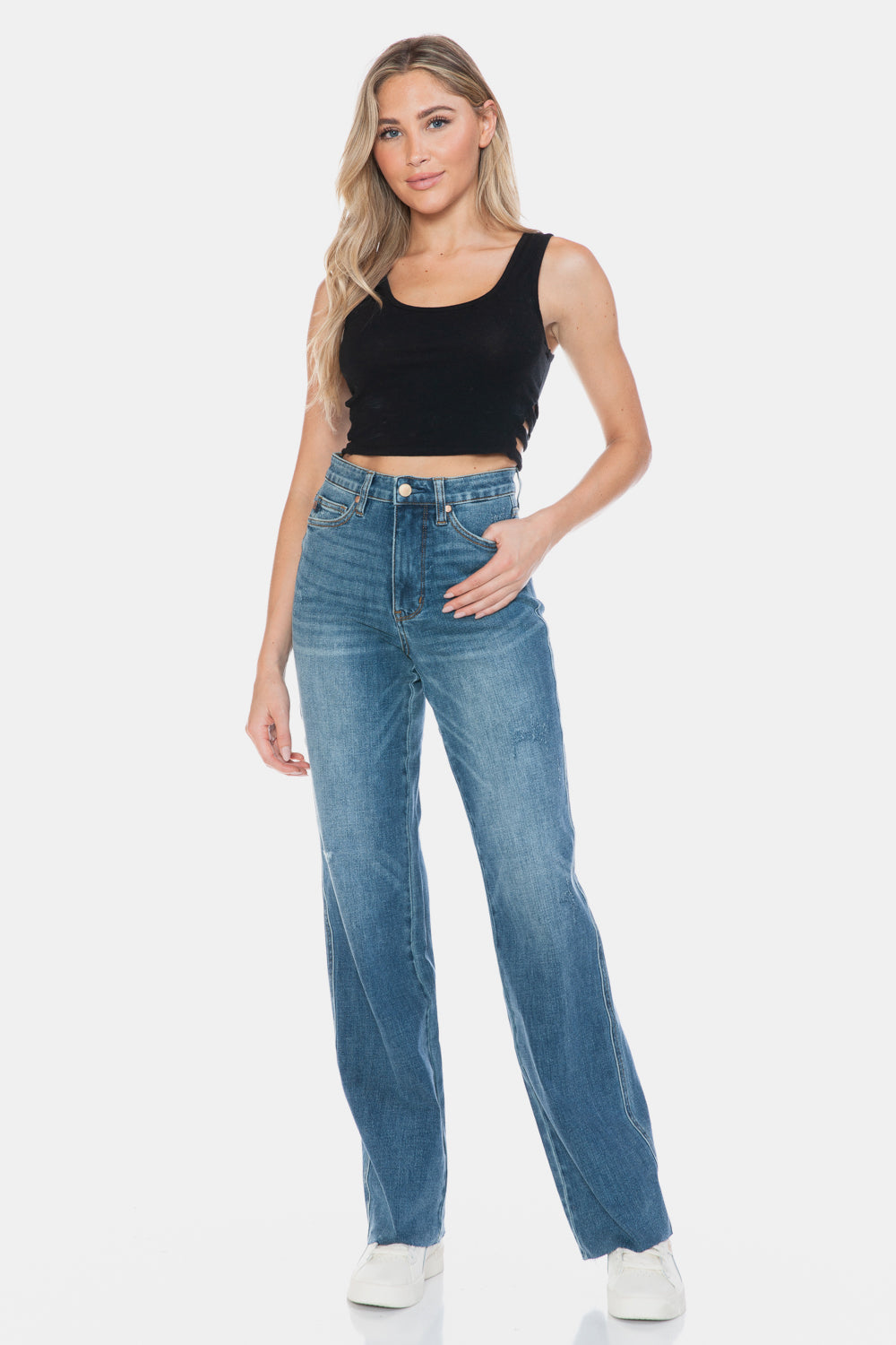 Judy Blue High Waist Tummy Control Cut Raw Hem Straight Jeans 88848