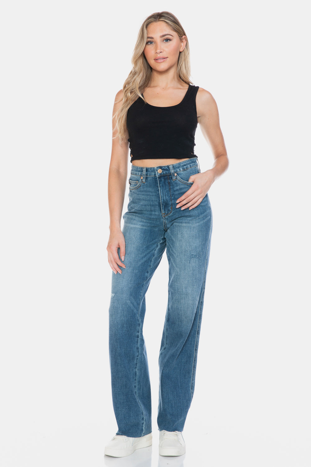 Judy Blue High Waist Tummy Control Cut Raw Hem Straight Jeans 88848