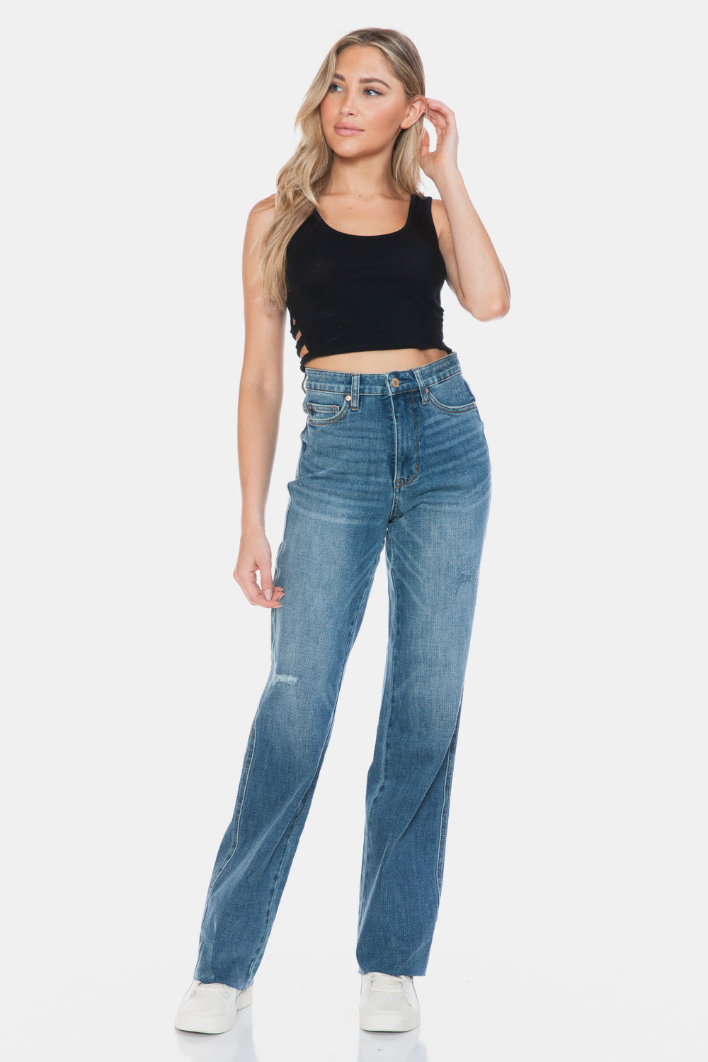 Judy Blue High Waist Tummy Control Cut Raw Hem Straight Jeans 88848