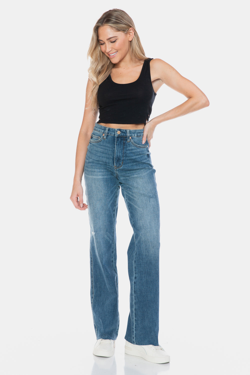 Judy Blue High Waist Tummy Control Cut Raw Hem Straight Jeans 88848