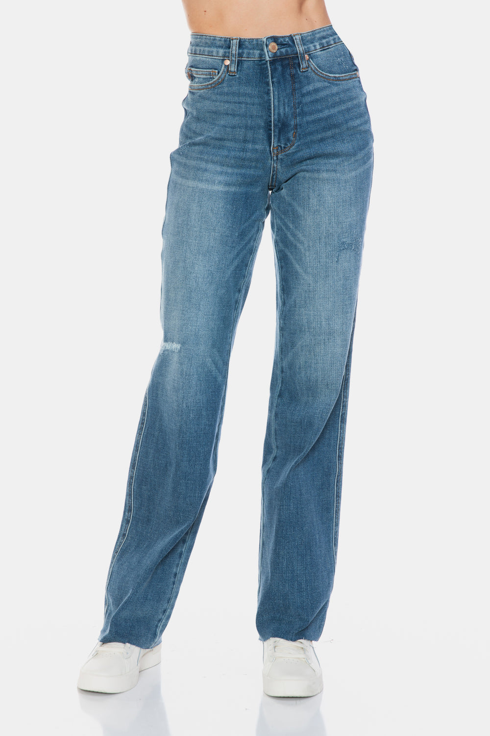 Judy Blue High Waist Tummy Control Cut Raw Hem Straight Jeans 88848