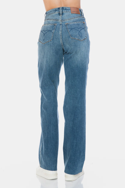 Judy Blue High Waist Tummy Control Cut Raw Hem Straight Jeans 88848