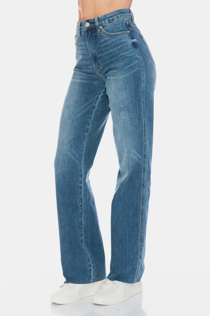 Judy Blue High Waist Tummy Control Cut Raw Hem Straight Jeans 88848