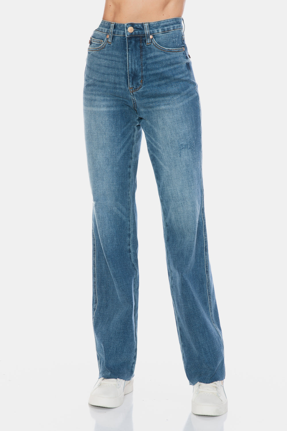 Judy Blue High Waist Tummy Control Cut Raw Hem Straight Jeans 88848