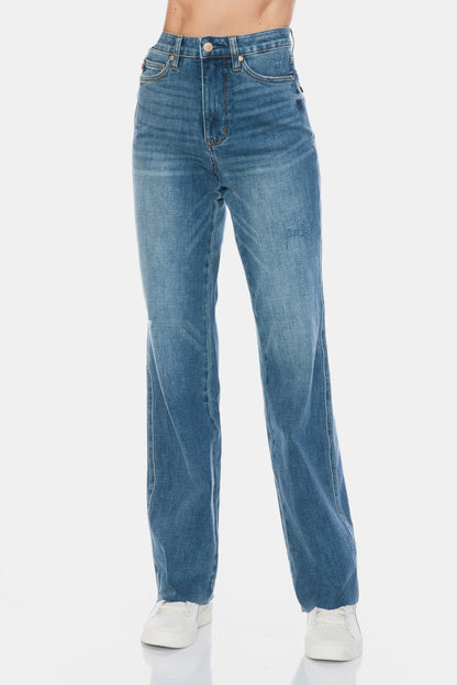 Judy Blue High Waist Tummy Control Cut Raw Hem Straight Jeans 88848