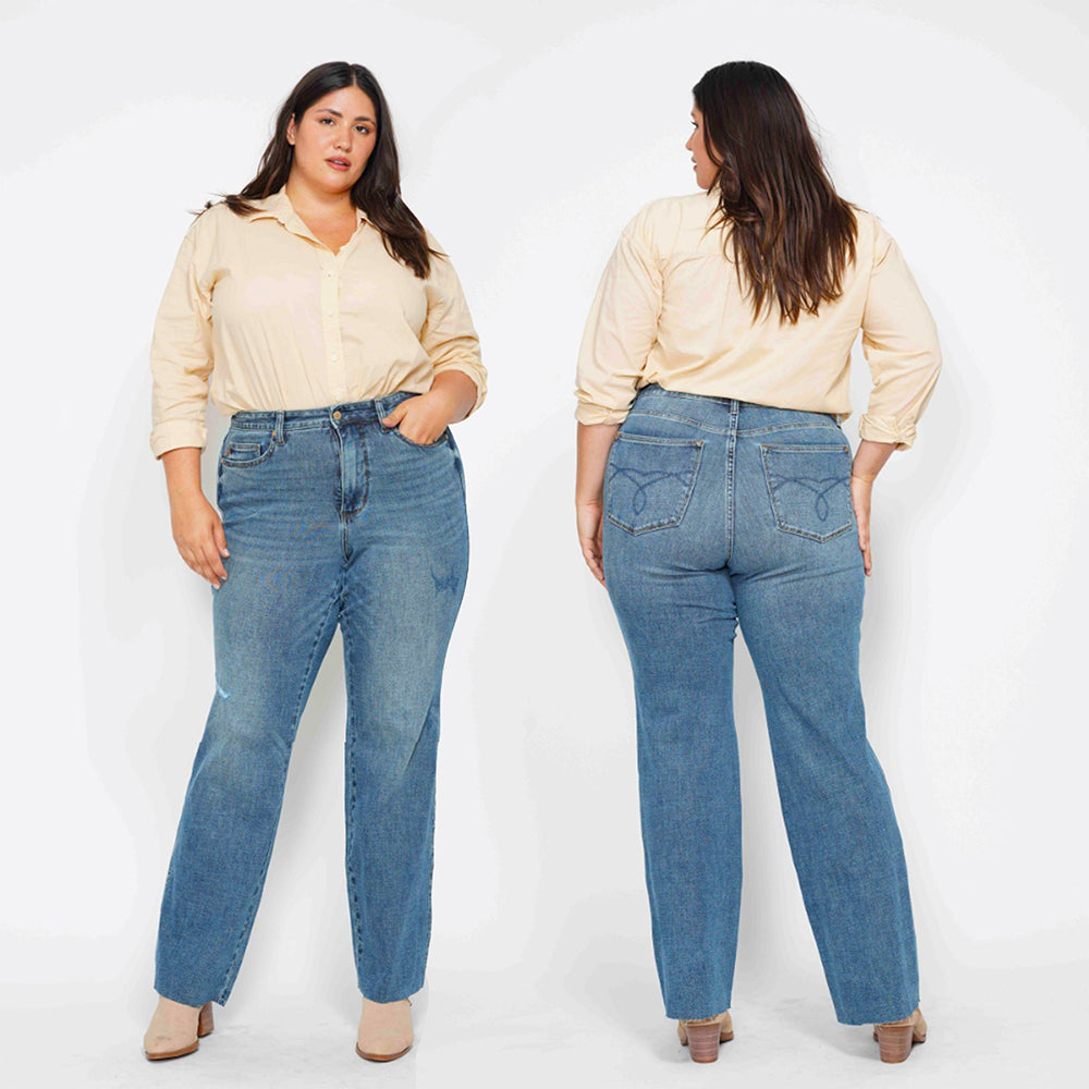 Judy Blue High Waist Tummy Control Cut Raw Hem Straight Jeans 88848