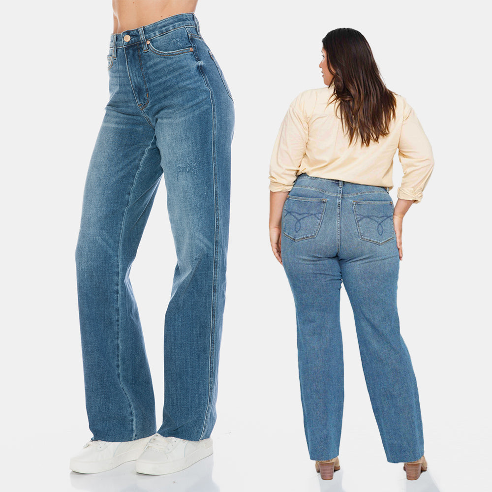 Judy Blue High Waist Tummy Control Cut Raw Hem Straight Jeans 88848