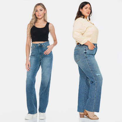 Judy Blue High Waist Tummy Control Cut Raw Hem Straight Jeans 88848