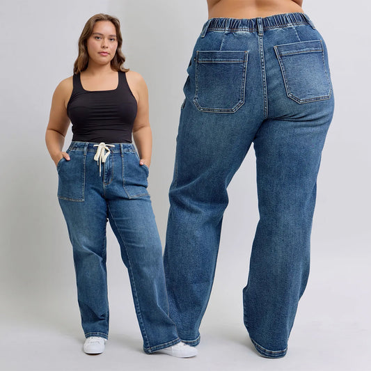 Judy Blue Plus High Waist Drawstring Wide Leg Jeans 88856