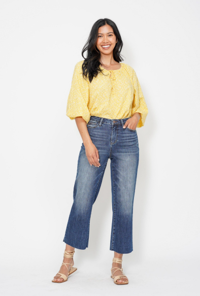 Judy Blue High Waist Back Pocket Embroidery Crop Wide Jeans 88873