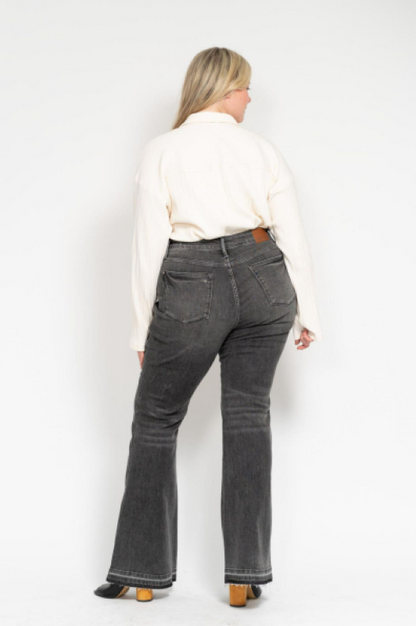 Judy Blue Mid Rise Tummy Control Washed Gray Release Hem Flare Jeans 88880