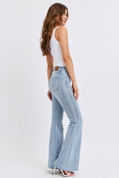 Judy Blue Mid Rise Rhinestone Side Panel Detail Flare Jeans 88895