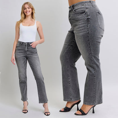 Judy Blue High Waist Rhinestone Straight Leg Jeans 88919