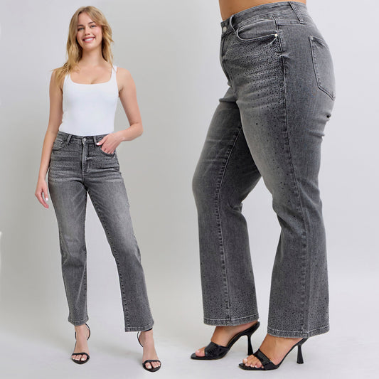 Judy Blue High Waist Rhinestone Straight Leg Jeans 88919