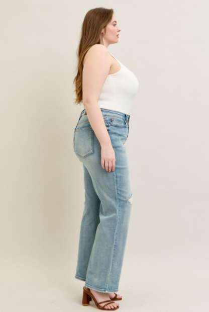 Judy Blue High Waist Destroy & Knee Patch Straight Leg Jeans 88928