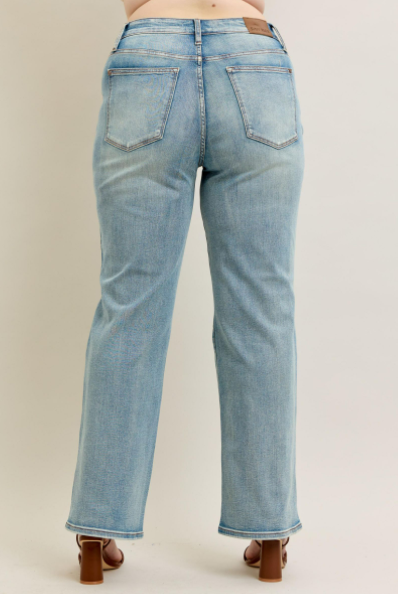 Judy Blue High Waist Destroy & Knee Patch Straight Leg Jeans 88928