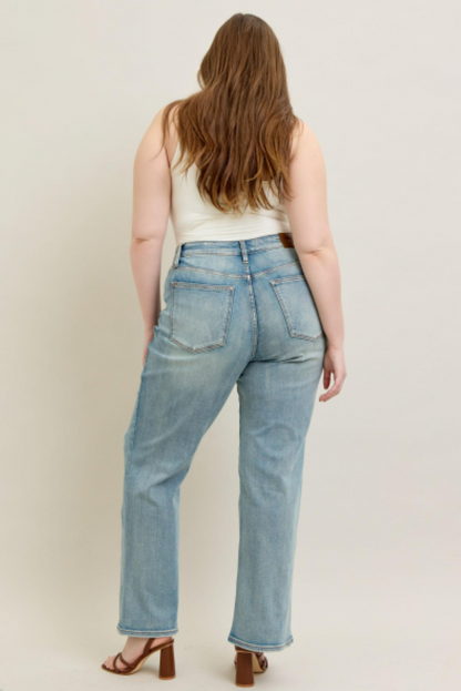 Judy Blue High Waist Destroy & Knee Patch Straight Leg Jeans 88928