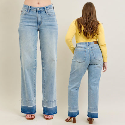 Judy Blue Mid Rise Release Hem Wide Leg Jeans 88935
