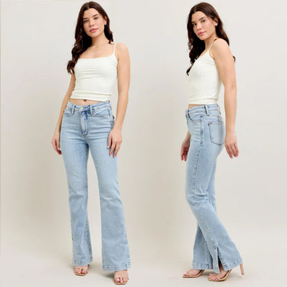 Judy Blue HW Tummy Control Vintage Wash Side Slit Slim Bootcut Jeans #88951
