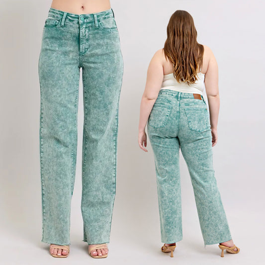 Judy Blue High Waist Garment Dyed Raw Hem Dad Jeans 88966