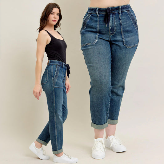 Judy Blue HW Vintage Wash Jogger with Drawstring Jeans 88971