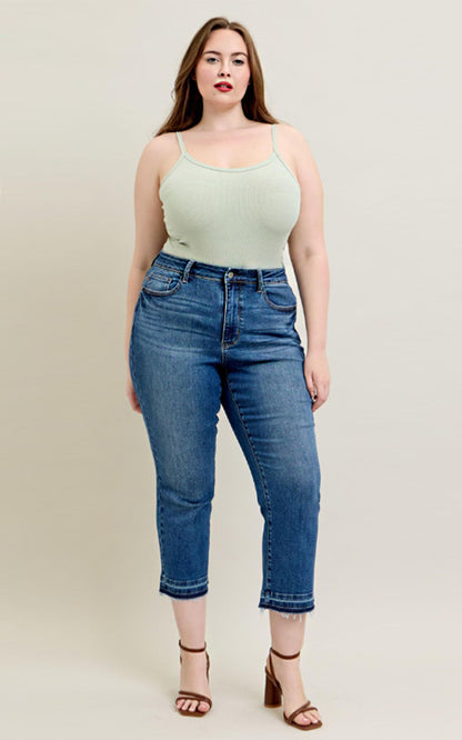 Judy Blue High Waist Vintage Wash Release Hem Kick Flare Jeans 88981