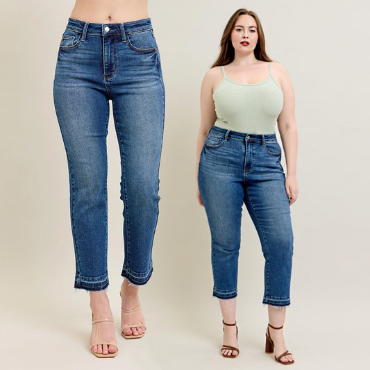 Judy Blue High Waist Vintage Wash Release Hem Kick Flare Jeans 88981