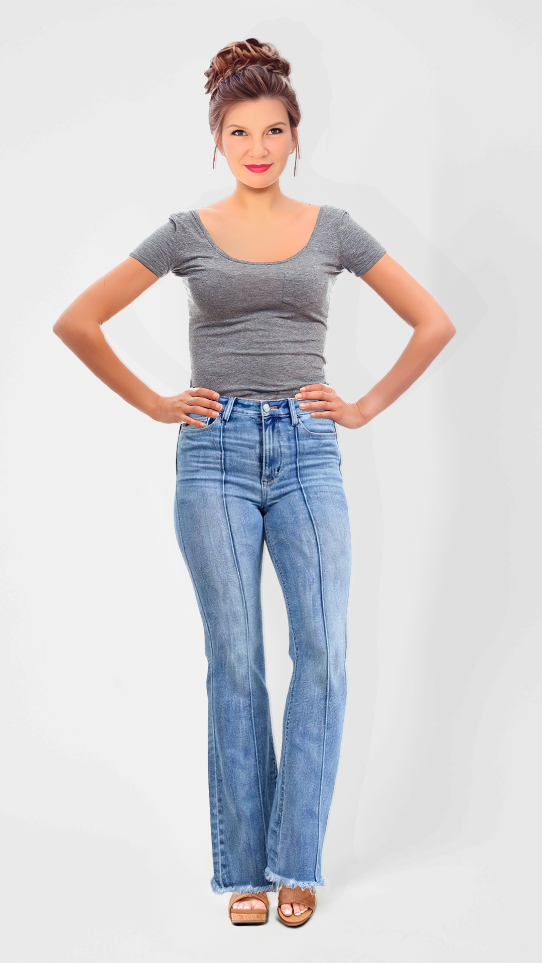 Judy Blue High Waist Flare Fray Hem Jeans with Front Pintuck Detail 82687