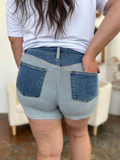 Judy Blue High Waist Color Block Denim Shorts #15256