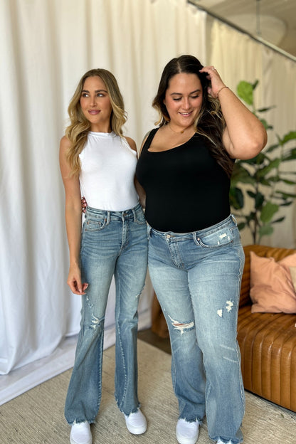 Judy Blue Mid Rise Tummy Control Distressed Flare Leg Jeans #88594