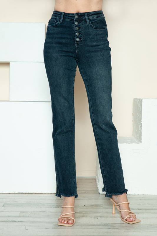 Judy Blue High Waist Button Fly Destroy Hem Straight Leg Jeans #88912