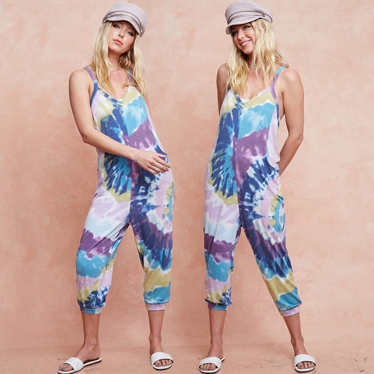 BiBi Tie Dye Knit Mid-length Casual Jumpsuit