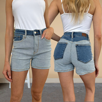 Judy Blue High Waist Color Block Denim Shorts #15256