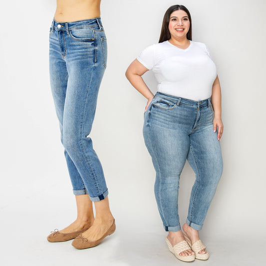 Judy Blue Mid Rise Cuffed Slim Denim Jeans #82441