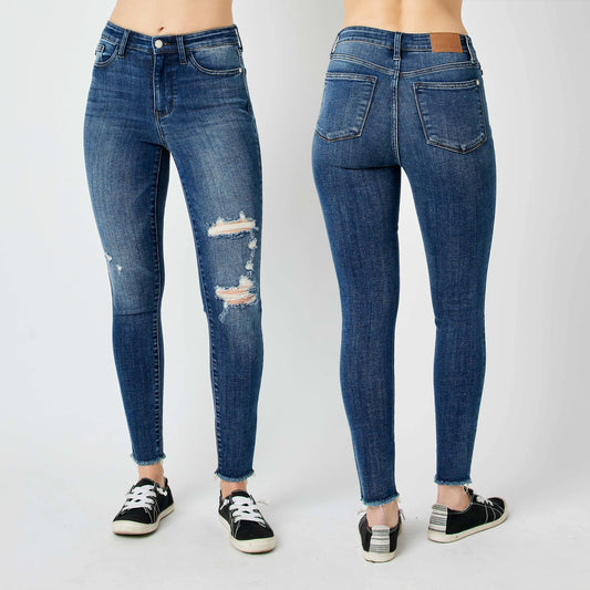 Judy Blue Dark High Waist Distressed Skinny Jeans #82581