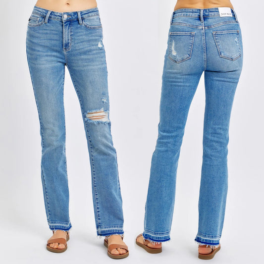 Judy Blue Mid Rise Destroyed & Released Hem Bootcut Jeans #88632