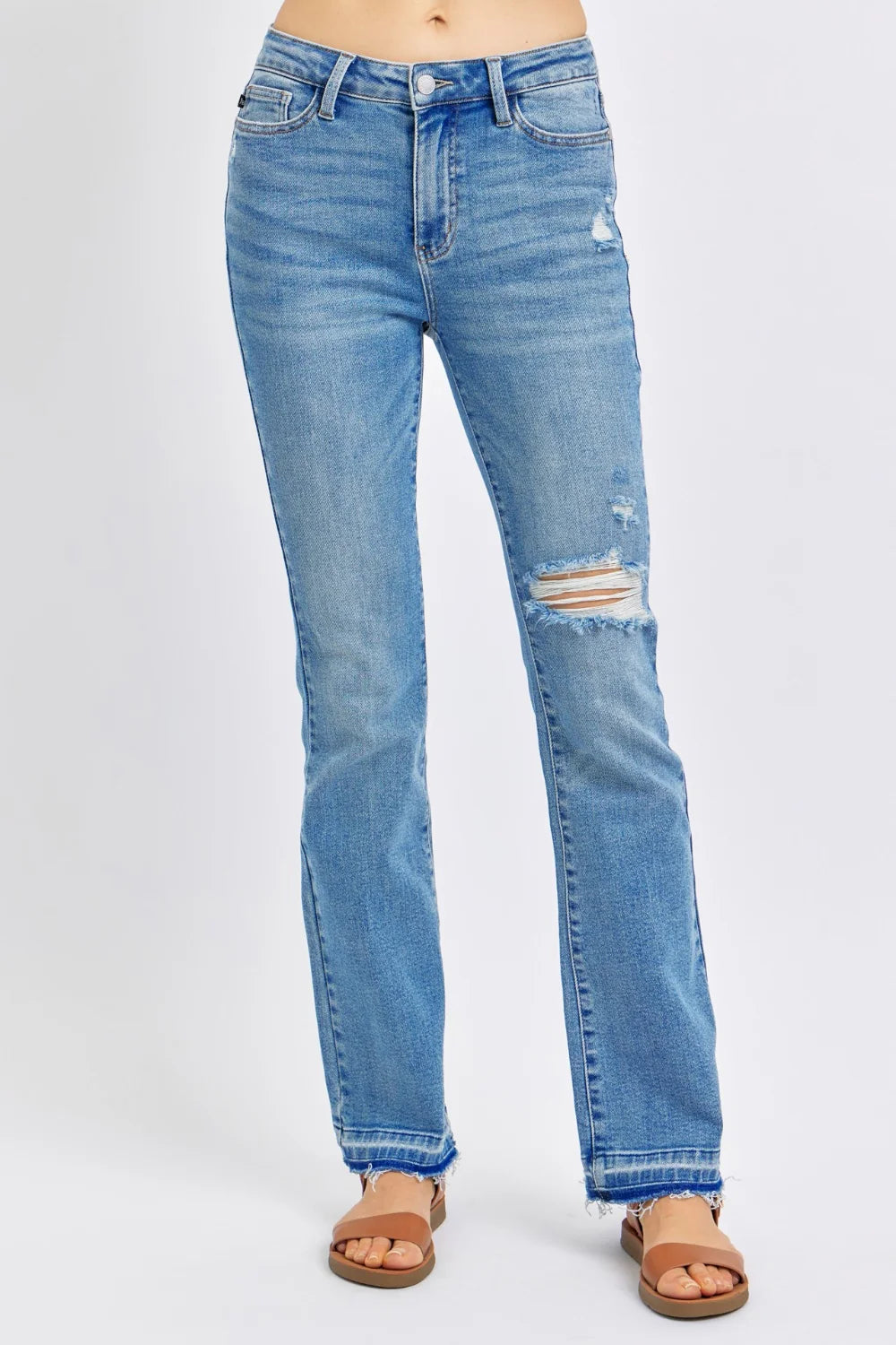Judy Blue Mid Rise Destroyed Released Hem Bootcut Jeans 88632