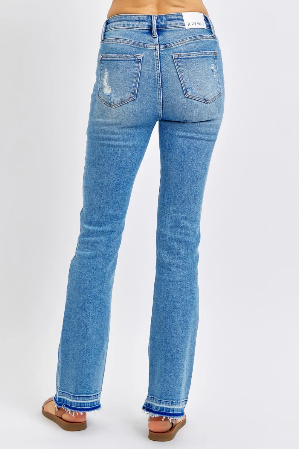 Judy Blue Mid Rise Destroyed Released Hem Bootcut Jeans 88632