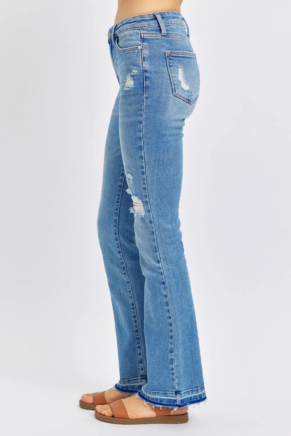Judy Blue Mid Rise Destroyed Released Hem Bootcut Jeans 88632