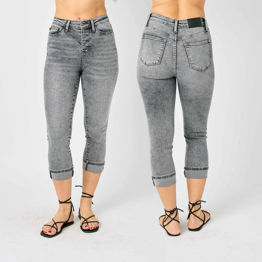 Judy Blue Button Fly High Waist Cuffed Capris #78110
