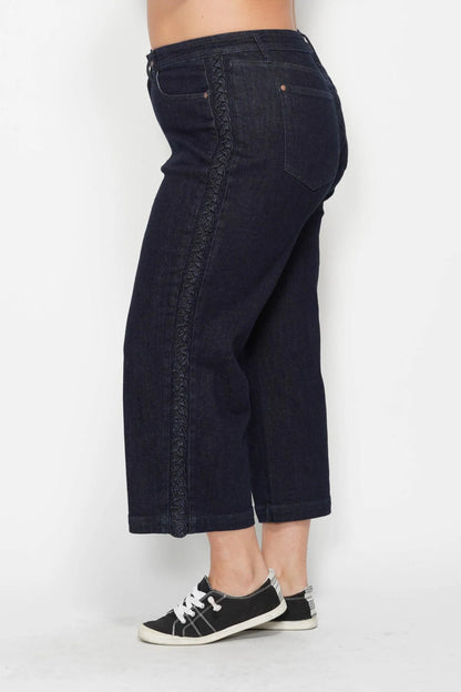 Judy Blue High Waist Side Seam Braid Detail Crop Wide Leg Jeans 88851