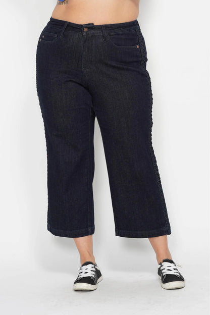 Judy Blue High Waist Side Seam Braid Detail Crop Wide Leg Jeans 88851