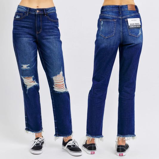 Judy Blue High Waisted Rigid Magic Heavy Destroy Straight Leg Jeans #88819
